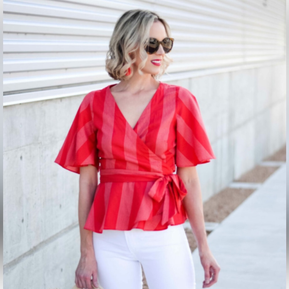 LOFT Red Wrap Blouse